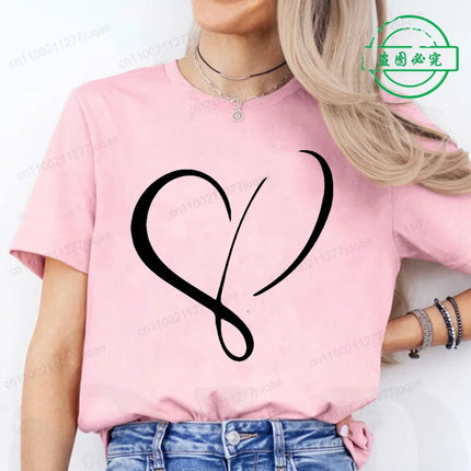 Women Love Heart Design T-Shirts Fashion Casual Short Sleeve T-shirt Heart Personalised Graphic Tshirts RED Women T Shirts Ts01