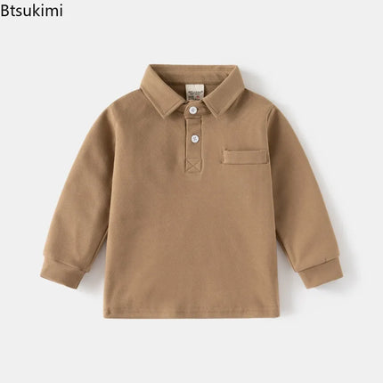 2026 Children's Solid Color POLO Shirt Boy Handsome Fashion Sports Long Sleeve Sweatshirts Autumn Casual Loose Tops Kids Clothes
