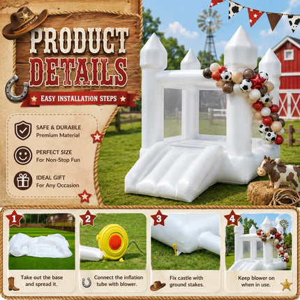 VANCEN Oxford 6FT White Bounce House with Slide Elegant Party Decoration Easy Setup Bouncy castle Structure for kids Birthdays And Events