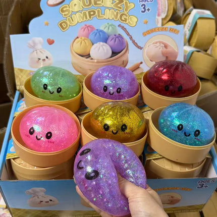 Glitter Dumpling Squishies with Box - Sensory Dumpling Pressure Toy for Stress Relief Fun Squishy Toys for Adults And Kids