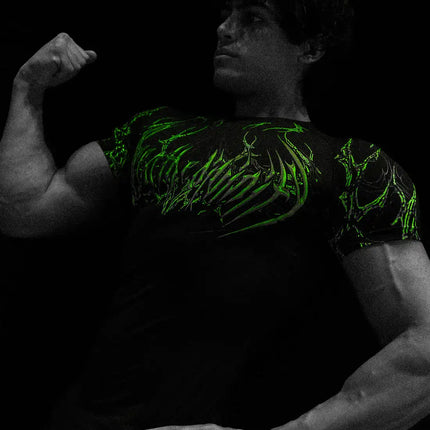 05-Men's Wing & Cross Print Compression Tight Fit Short Sleeve Sports Shirt Workout Tops Gym Compression High Stretch
