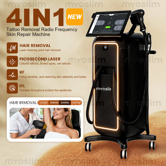 5000W Soprano 4-in-1 Titanium Ice Platinum Diode Laser Hair Removal Machine 755/808/940/1064nm Painless 4 Wavelengths for