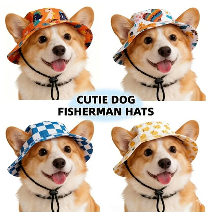 Adjustable Dog Cat Sun Hat with Ear Holes, Breathable Cotton Pet Bucket Cap for Small Dogs Cats Puppy Outdoor Summer