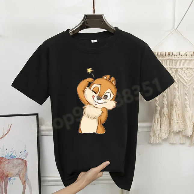 New Women's Chip And Dale Printed Casual T-shirt Street Y2k Fashion Round Neck Short Sleeve Skin-friendly Anime Oversize Clothes