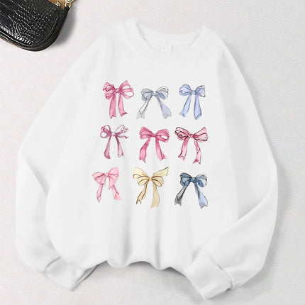 Retro Leopard Print Bow Printed Women Hoodies All-Match Fleece Casual Clothes Street Pullover Winter Autumn Woman Clothing