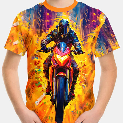 2024 Summer Kids Clothing Motorcycle Children's T-Shirt 3D Printing Short Sleeve Boys Girls Loose Tops Streetwear 2 To 8 Years