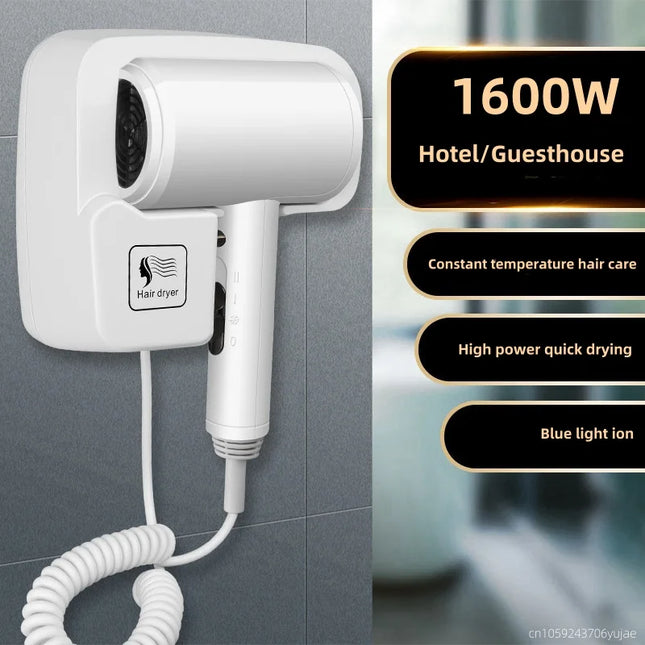 Five Star Hotel Specific Wall Mounted No-Drill High Wind Speed Drying Household Bathroom Hair Dryer