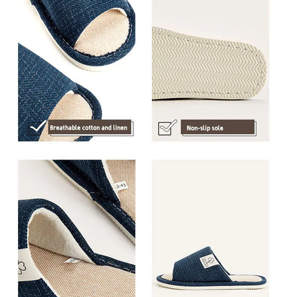 Home Linen Slippers For Men In Spring&Autumn Comfortable Bedroom Open-toed&Breathable Slippers Men's & Women's Shoes Summer