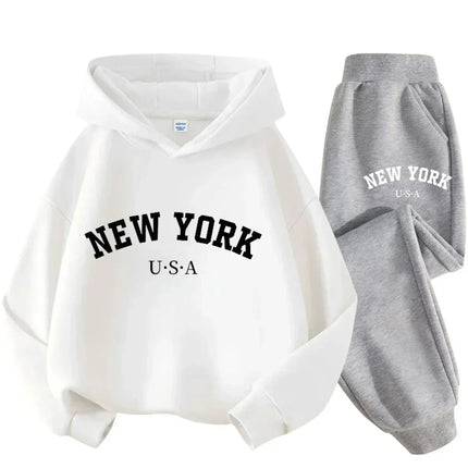 Kids Fashion Simple USA New York Alphabet Print Casual Suit Boys Outdoor Sports Suit Girls Fall and Winter Comfortable Warm Suit