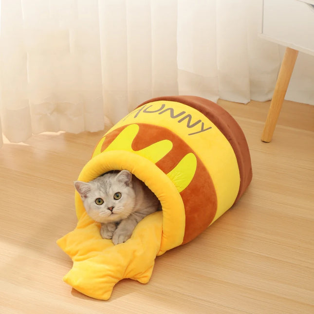 New honey jar cat bed, semi-enclosed, warm for autumn and winter, puppy bed, soft, comfortable and breathable pet supplies