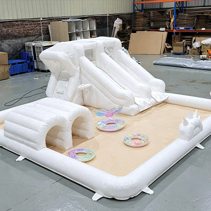 Inflatable Bounce House with Slide Pool Children Playhouse Inflatable Castle with Blower for Summer Party Outdoor Colorful Pool