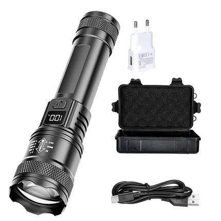 High Strong Power Led Flashlights 2000LM Tactical Torch with Display Light USB Charging Camping Fishing Emergency Zoom Lantern