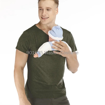 Adult Safety Kangaroo Pocket T Shirt Carrier Pregnancy Clothes Summer Short Sleeve Mother Father Top for Feeding Big Daddy Shirt