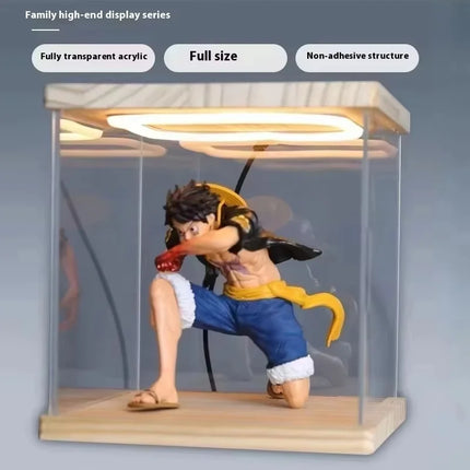 Acrylic Clear Display Case With Ring Led Lights For Action Figure Display, Assembly Dust Storage Case For Car Models And Dolls