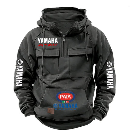 yamaha  Men's Muscle Movement Workwear Style Spring-Autumn New Model Fashion Solid Color Multi-Pocket Long-Sleeved Hooded Sweats