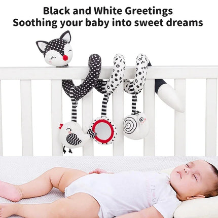 Car Seat Infant Spiral Activity Hanging Toy Newborn Crib Mobile Music Cute Plush Fox Black White Sensory Toy Travel Activity Toy