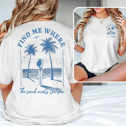 "Find Me Where The Sand Meets The Sea" T-shirts Women Vintage Ocean Beach Series Casual Short Sleeve Y2K Tops Summer Tshirts