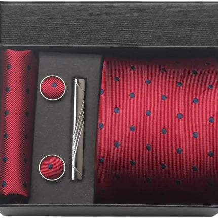 Classic 100% Silk Men's Ties In Gift box 8cm Plaid Dot Striped Business Necktie Handkerchief Cufflinks Wedding Party Tie Set