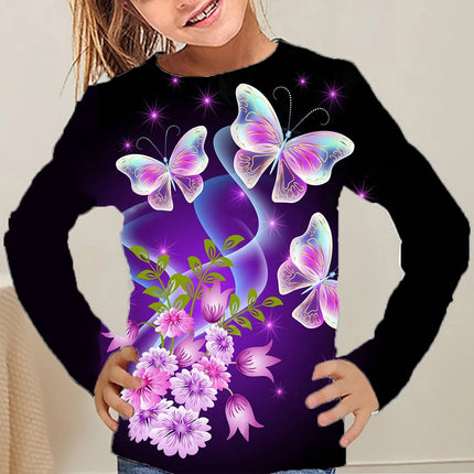 Children's Clothing Cute Butterfly Print Girl Clothes Autumn Long Sleeve T-Shirt 2024 Kids Clothes Polyester Tops Child T-Shirt
