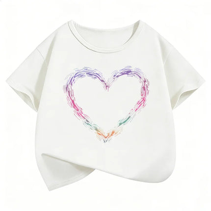 Y2k Fashion Short Sleeve T Shirts Heart Kids Children's T-shirt Boys Girls Summer Spring Casual Top Tee Shirt