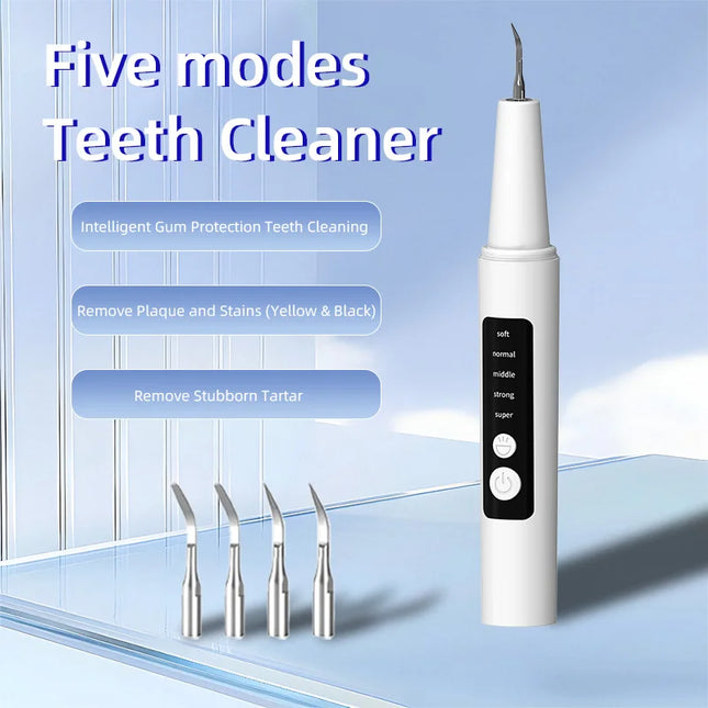 Tartar Remover, Rechargeable Teeth Cleaner, for Teeth Cleaning and Tartar Removal, Equipped with 4 Cleaning Heads & LED Light, Ea