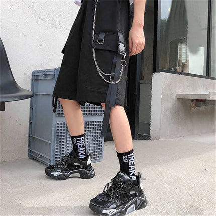 2026 Black Shorts With Chain Summer Casual Fashion Boardshort Bermuda Male Drawstring Elastic Waist With Chain Beach Shorts Men