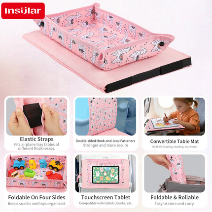 Kids Travel Tray for airplanes Seats Travel Desk storage Foldable & Adjustable Lap Desk for Children Entertainment & Learning