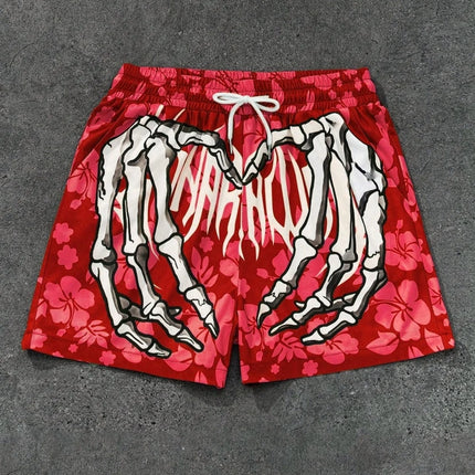 Fashion Men's 3D Skeleton Hand Printed Shorts Men Sports Breathable Oversize Beach Shorts Casual Swim Trunks Men Summer Clothing