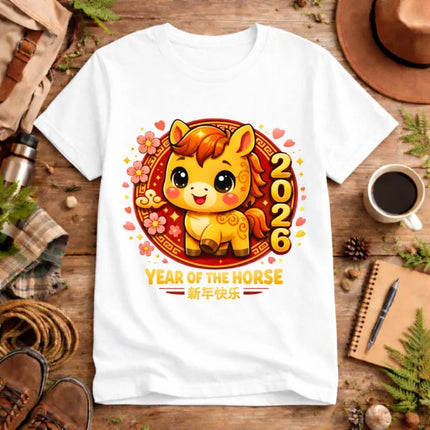 Year of The Horse 2026 Kids T-Shirt Chinese New Year Kawaii Horse Printed Shirt Boys and Girls New Year Festival Costumes