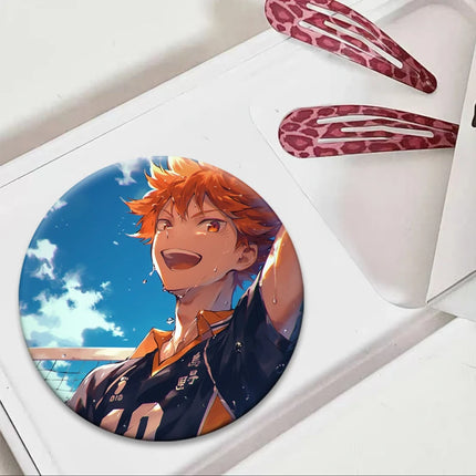 Round Snap-in Brooches Anime Haikyuu Lapel Pins Hinata Shoyo Tobio Kageyama Yu Nishinoya Cartoon Badge Backpack Accessories Gift