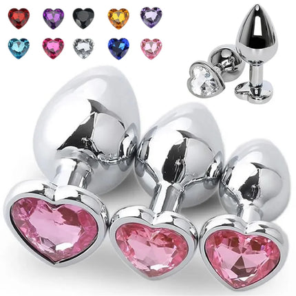 Heart Base Metal Anal Plug 3 Sizes Crystal Butt Plug for Women Removable Stainless Steel Anal Anus Masturbation Adult Sex Toys