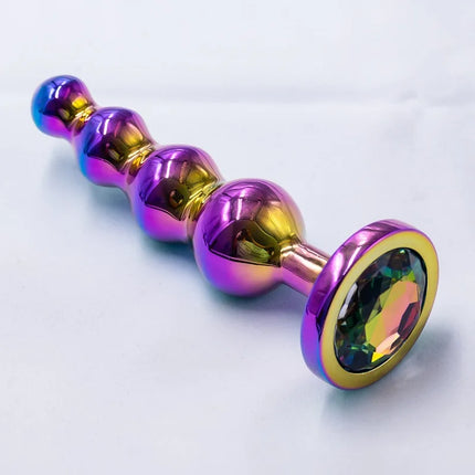 Metal Curved Anus Butt Plug 4 Beads Stimulating Anal Plugs Sex Toy Prostate Massage Analplug Buttplug with Jewelry Base