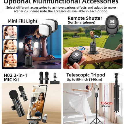 P05 AI Follow Gimbal 360 Rotation Face Tracking Stabilizer Filming Portable Desktop Cellphone Holder for Live/Photo