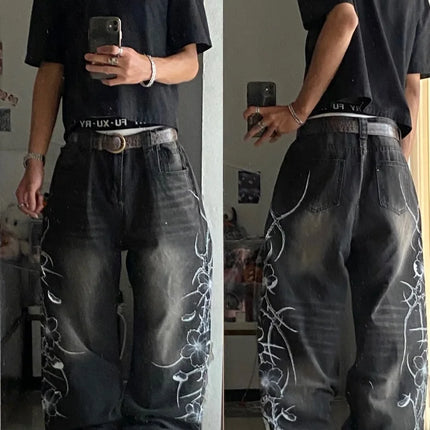 2026 New Y2K Striped Ripped Baggy Jeans for Men Women Harajuku Hip Hop Wide Leg Pants Korean Fashion Couple Casual Trousers