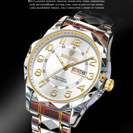 BINBOND Top Brand Luxury Men's Wristwatch Waterproof Luminous Date Week Men's Watches Stainless Steel Quartz Men's Watch Male reloj