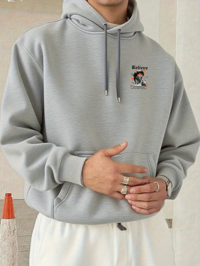 Unisex Street Pullover Hoodie Front Back Dual Print David Statue Graffiti Smiley Text Graphic 2026 Spring Clean Fit Y2K Viral