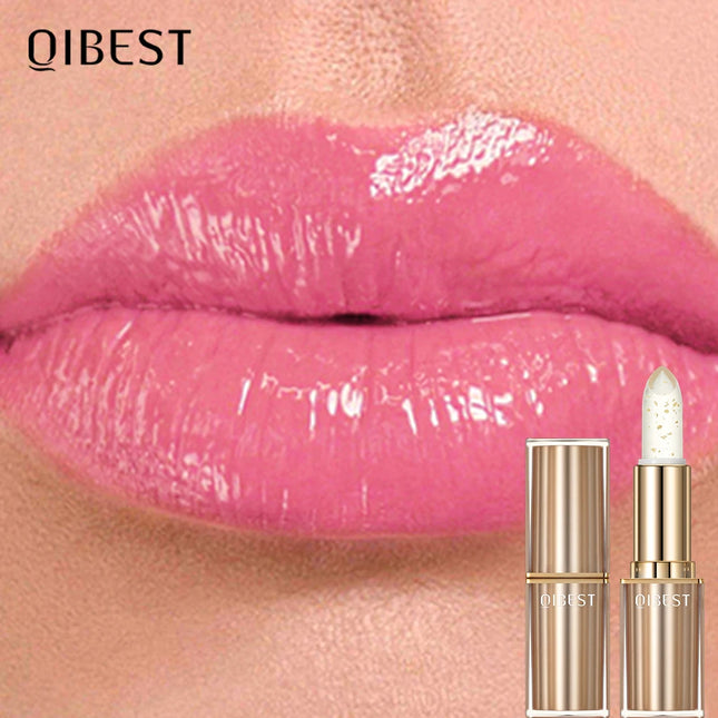 QIBEST Glitter Lip Blam Color Changing Lipstick Transferproof Lasting Non-Sticky Lipstick Moisturizing Shine Lip Stain Cosmetics