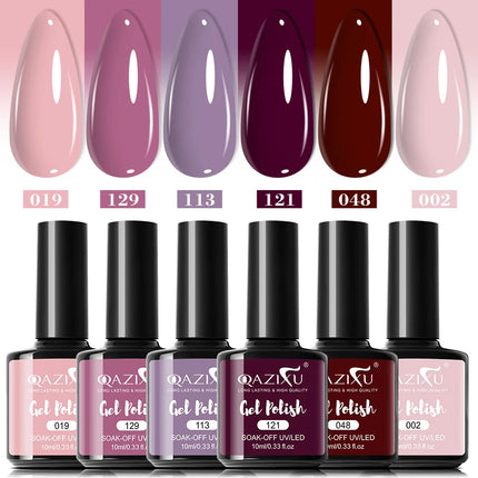 QAZIXU 1/6Pcs Purple Nude Color Gel Nail Polish Pink Gel Polish Semi Permanent Soak Off UV LED Nail Art DIY Popular Color
