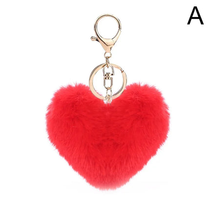 Rainbow Plush Ball Keychain Large Heart Pompom Key Chain for Women Car Bag Pendant Fashion Jewelry Fluffy Love Pompons Keyring