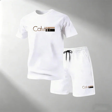 2026 Summer Men's Streetwear 2 Piece Set O-Neck T-Shirt+Sports Shorts Quick Dry Fitness Gym Running Suit Hot Sale Fashion Casual