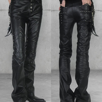 Mauroicardi Spring Autumn Long Black Fitted Pu Leather Pants Man Rivet Luxury Brands Original Alternative Punk Style Clothes