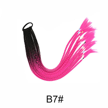 24Inch Synthetic Gradient  Colored Braided Ponytail Hair Extension Elastic Rubber Band Braiding Ponytail for Girl Women
