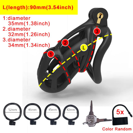 Black or Pink Male Penis Cage Chastity Cage Lock Device w/4 Rings Virginity Device 5 Sizes