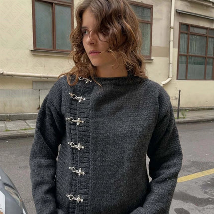 Fashionable American retro y2k design sense high street personality button solid color hoodie long sleeve pullover hoodie jacket