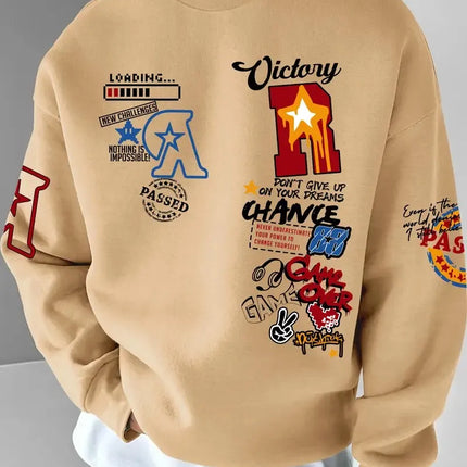 The new men's round-neck sweatshirt for Spring and Autumn 2025 features a casual and fashionable 3D letter pattern print