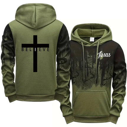 Jesus Christ Style Hoodies for Men High Quality Cross Printed Hooded Sweatshirts All Season Daily Casual Sporty Fashion Pullover