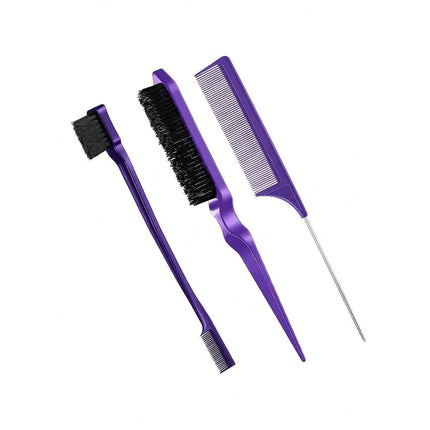 3Pcs Hairdressing Styling Combs Set Pointed Tail Comb Dual Head Eyebrow Brush Triple Row Hair Coiler Salon Tools