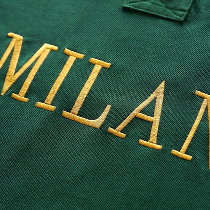 Men's High-Quality Cotton Polo Shirt ITALY GREEN Cotton Embroidered 'MILAN' Symbol Leisure Sport New Year's Gift for Men