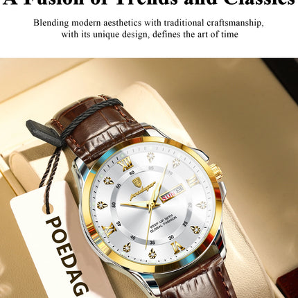 POEDAGAR Original Luxury Male Wristwatch Waterproof Luminous Date Week Men Watch High Quality Leather Quartz Men's Watches Reloj