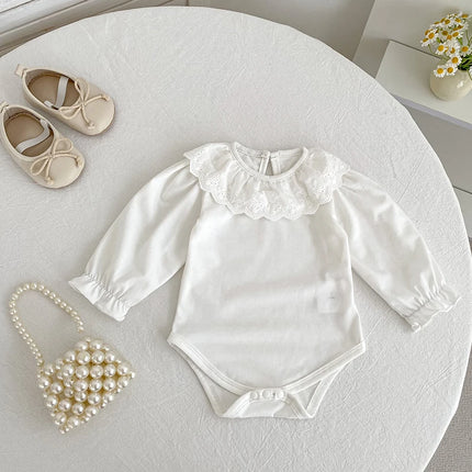 Newborn Romper Clothes Baby Flower Petal Collar Long Sleeve Cotton Bottoming Shirt Tops Spring Autumn Toddler Bodysuits Jumpsuit
